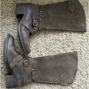 BORN MOANA LEATHER TALL BROWN RIDING BOOTS DOUBLE BUCKLE